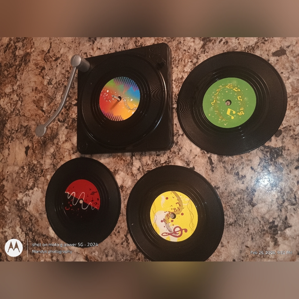 Record player coasters. So cute. You can put a different record on the top. New - Picture 4 of 5